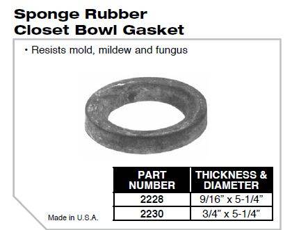 pasco2228  Sponge Rubber Closet Bowl Gasket