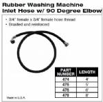 474- 4' Rubber Washing Machine Inlet Hose with 90 Degree Elbow